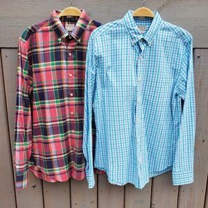 LOT of 2 J.Crew Men's Long Sleeve 100% Cotton Summer Plaid Shirts Sz M Slim Fit